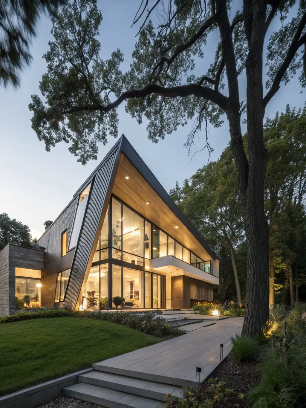 A high-angle shot of a newly constructed modern house with a focus on architectural details and landscaping, showcasing Elex Construction's residential building capabilities.