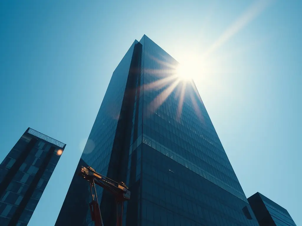 A commercial office building with modern architecture and clean design, representing commercial construction services by Elex Construction.