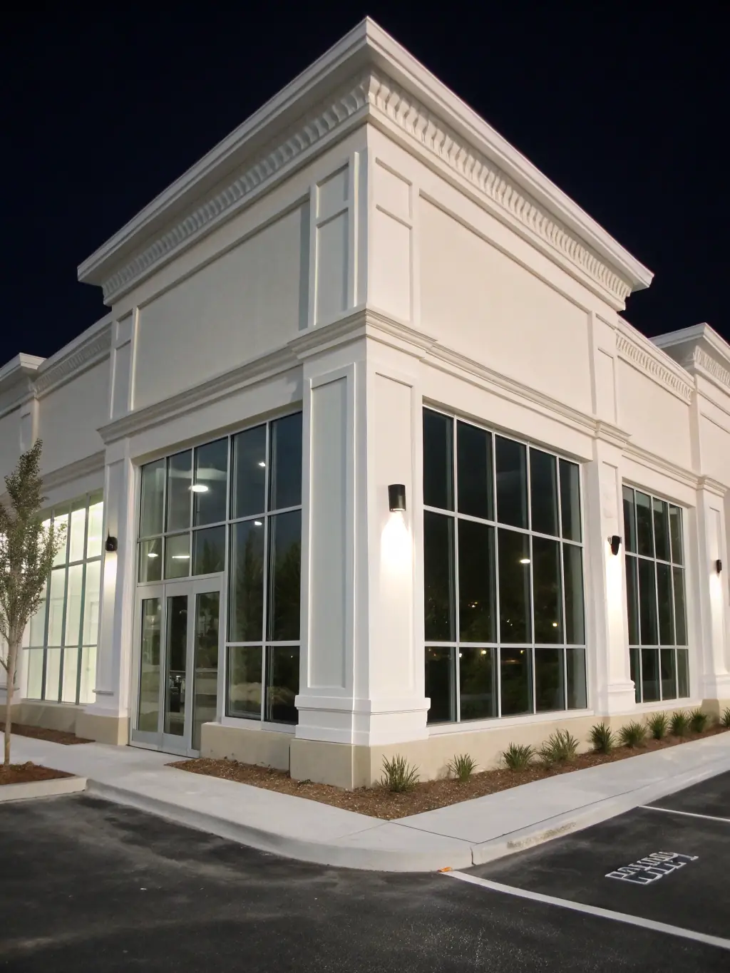 A finished building with modern exterior siding and finishing touches, showcasing improved energy efficiency and aesthetic appeal.