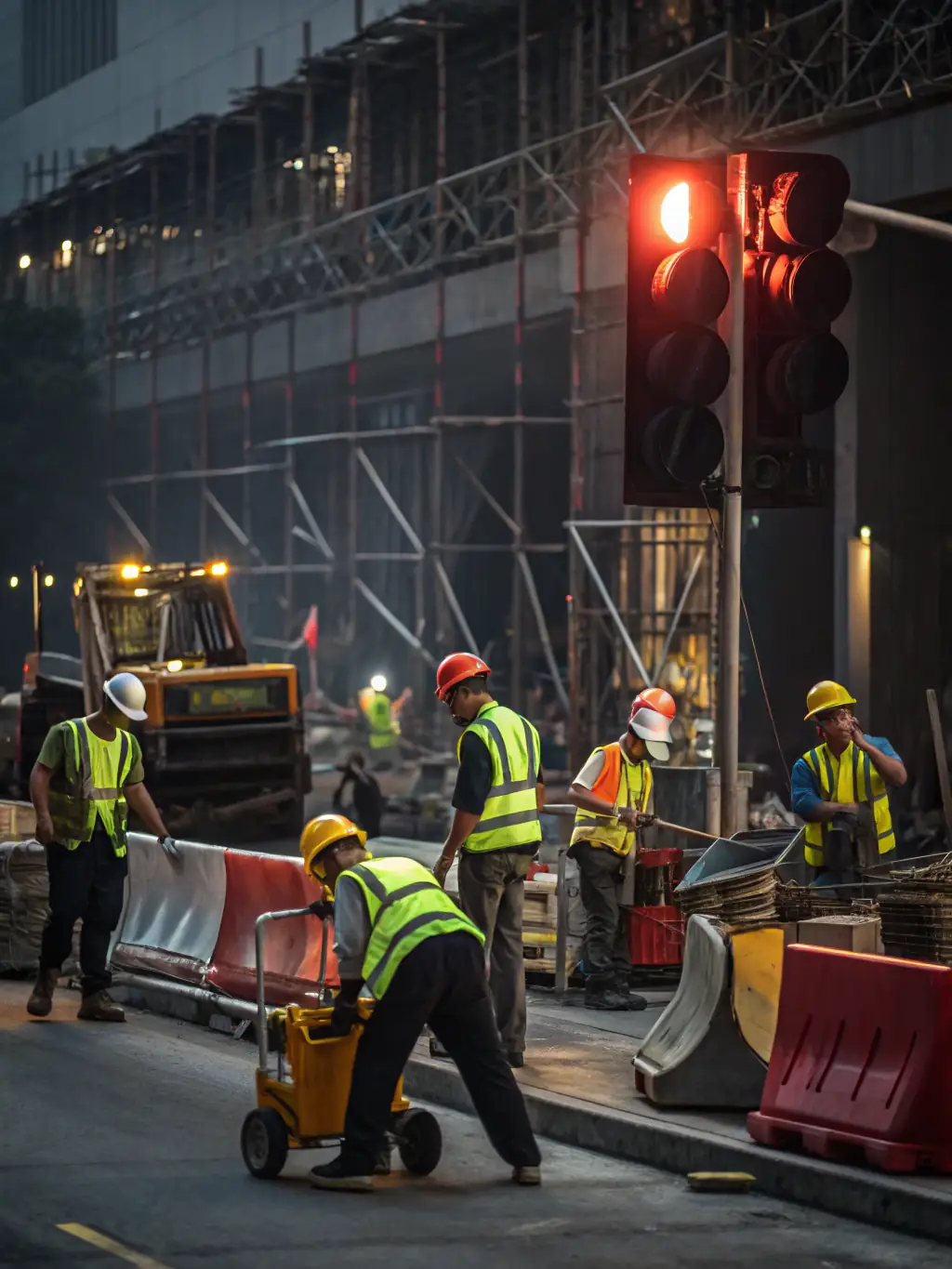 A controlled demolition site managed by Elex Construction, showcasing safety measures and efficient removal of debris.